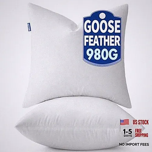 0 x0 Goose Feather Down Pillows with 100% Cotton Cover, Set of 20x20 inch 2
