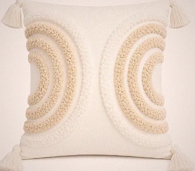 059 Textured Tufted Embroidery Throw Pillow with Insert Included, 18x18 Inch
