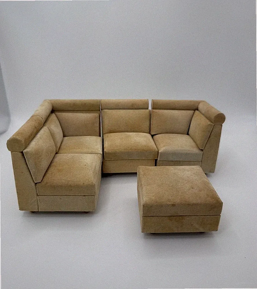 1:12 Dollhouse Velvet Modular Sectional Sofa Couch & Ottoman Furniture Set