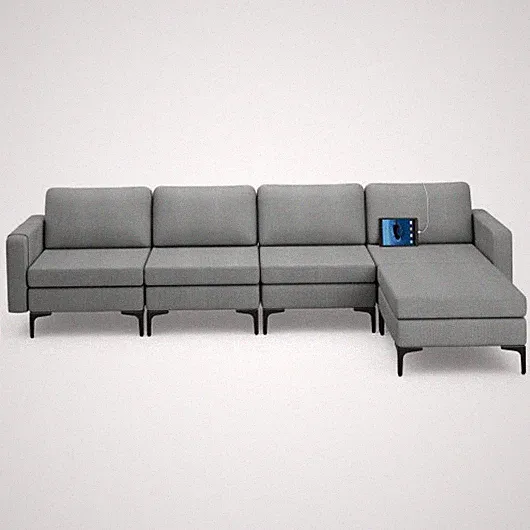 1/2/3/4-Seat Convertible Sectional Sofa with Reversible Ottoman-4-Seat L-shaped