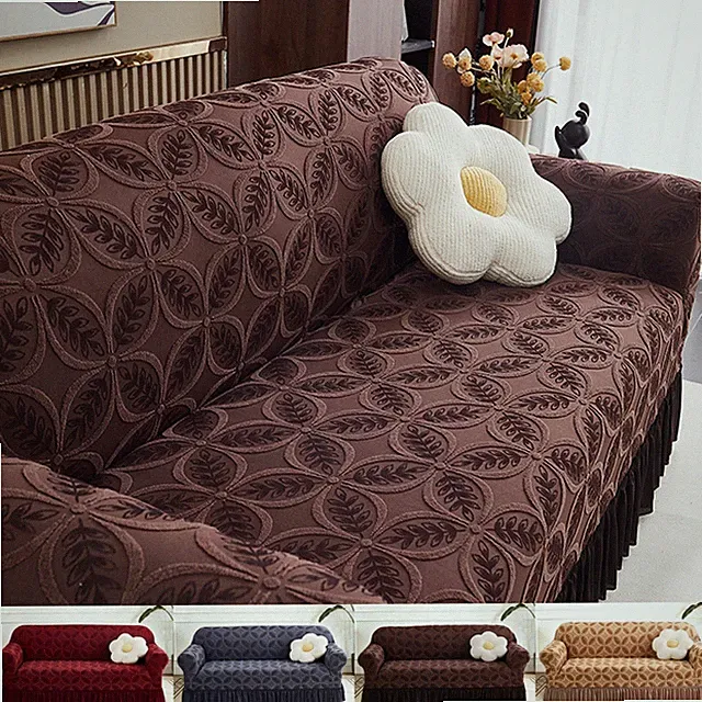 1/2/3/4 Seater Jacquard Sofa Cover w/ Skirt Stretch Elegant Sofa Couch Slipcover