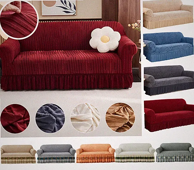 1/2/3/4 Seater Ruffled Sofa Cover Stretch Full Couch Protector Easy Fit Washable