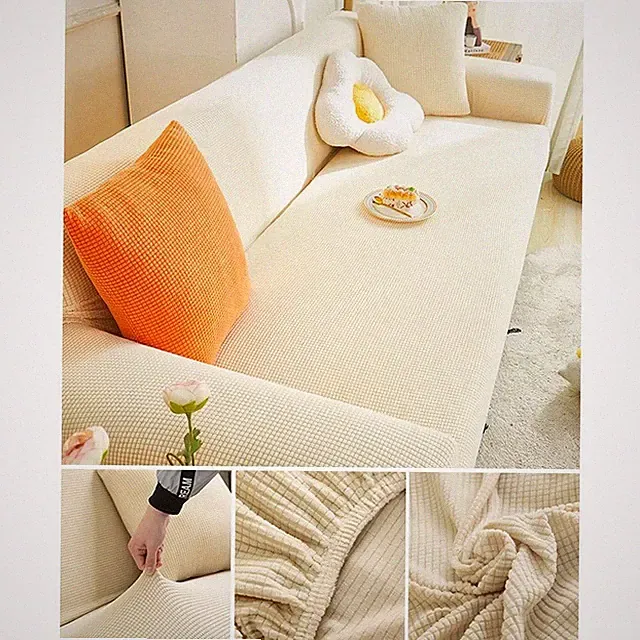 1/2/3/4 Seater Stretch Sofa Cover Soft Fleece Couch Protector Slipcover Non-Slip