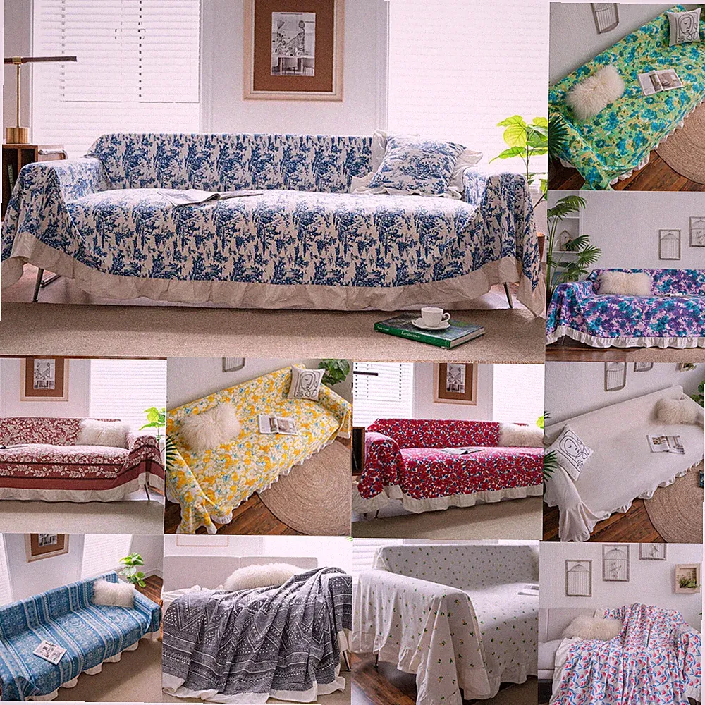 1/2/3/4 Sofa Covers Printed Ruffle Couch Slipcover Lounge Settee Protector Decor
