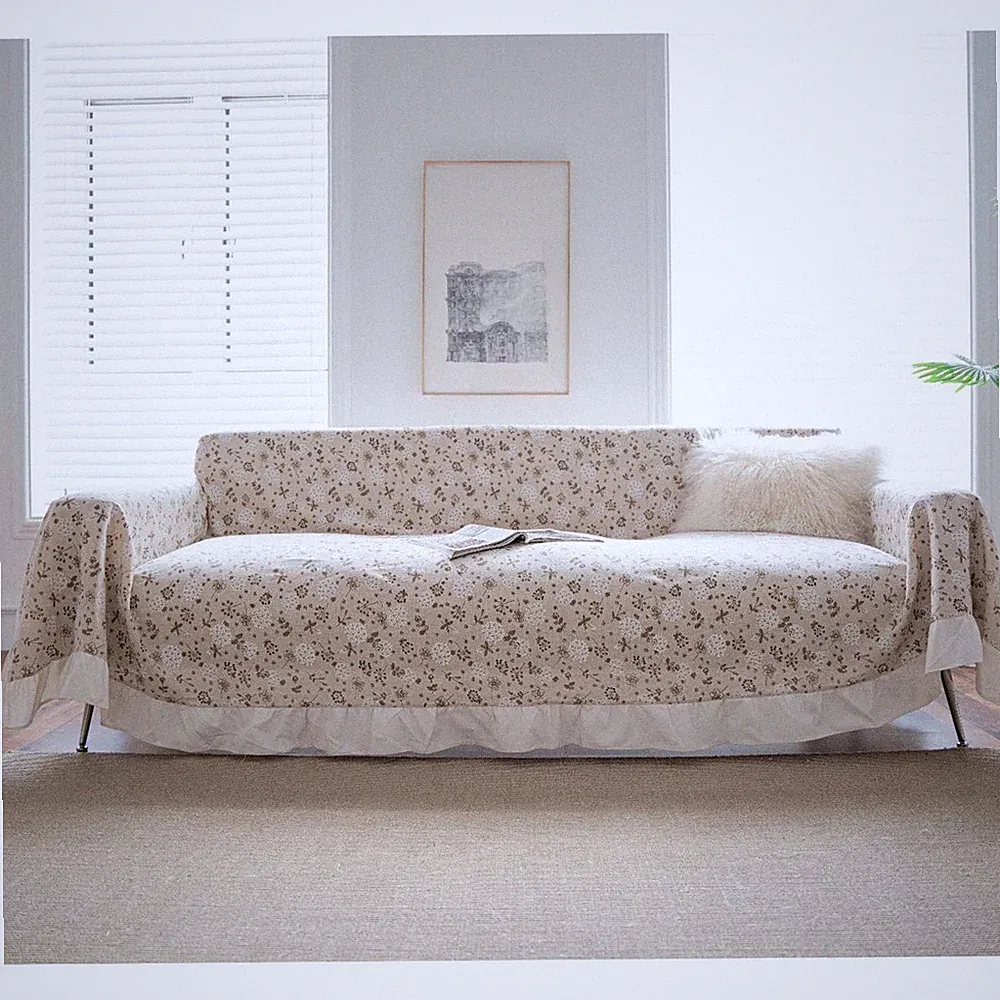 1/2/3/4 Sofa Covers Printed Ruffle Couch Slipcover Lounge Settee Protector Decor