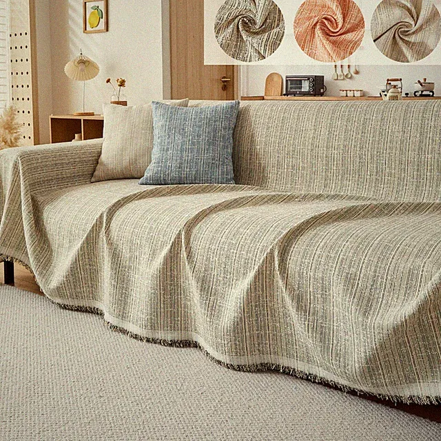 1/2/3 Seater Sofa Cover Breathable Soft Blanket Throw w/ Tassel Couch Protector