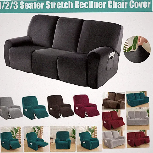 1/2/3 Seater Stretch Velvet Recliner Chair Slipcover Elastic Sofa Couch Cover US