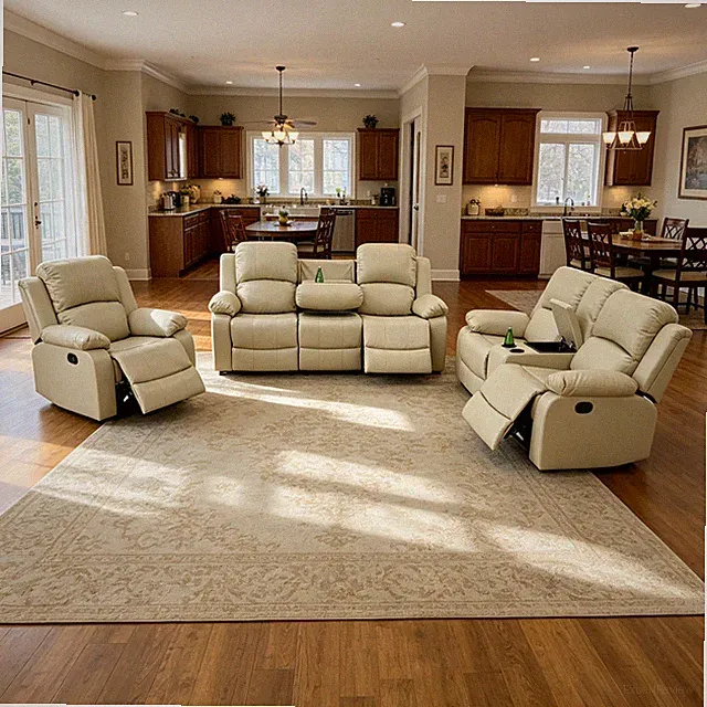 1~3-Piece Beige Recycled Leather Sofa Set, Living Room Upholstered Couch