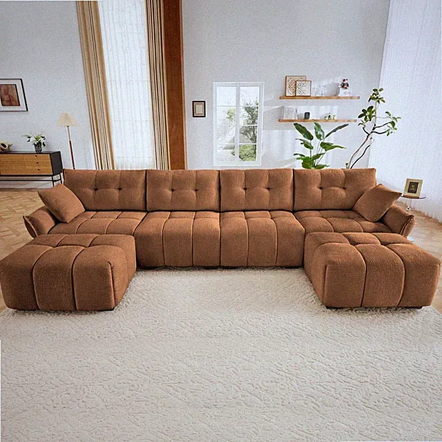 1-4 Seat Chenille Modern Sectional Sofa Set Living Room Long Couch w/O Ottoman