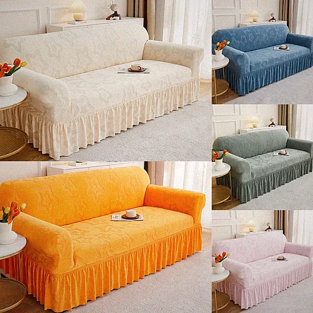 1-4 Seater Sofa Slipcover W/ Skirt Plush Thickened Stretch Couch Cover Protector