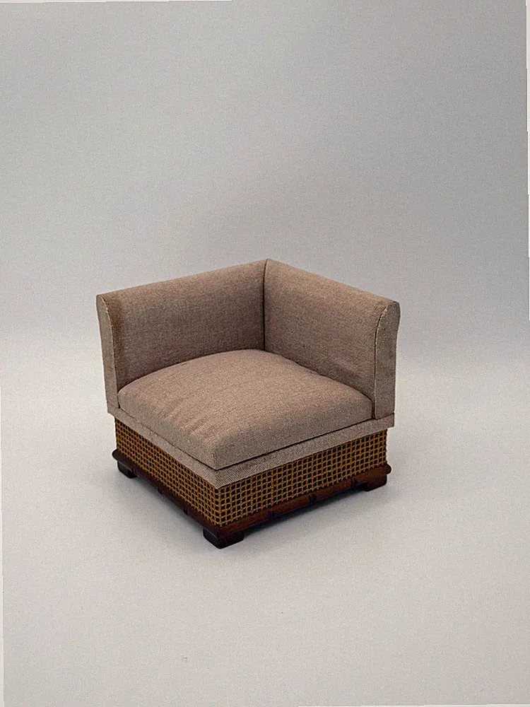 1:6 Scale Vintage Dollhouse Corner Chair Sectional Sofa Rattan Cane Base Wood