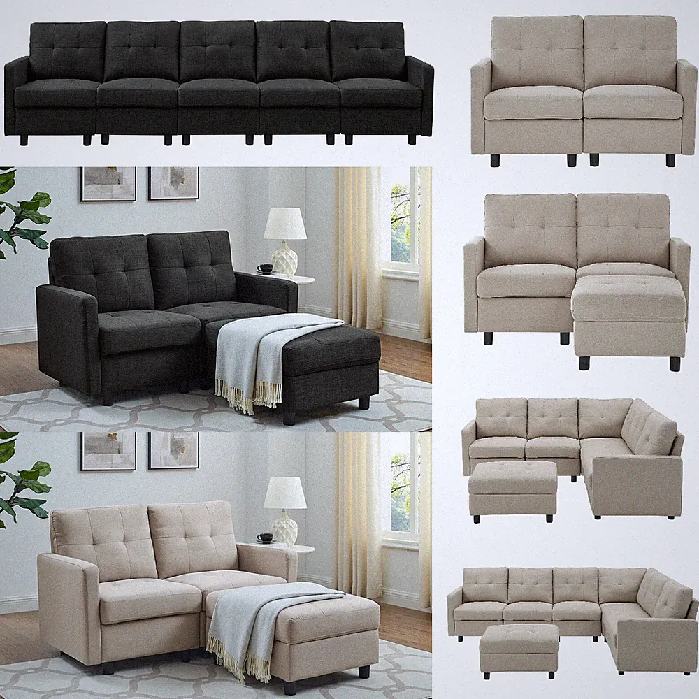 1-7 Seat Modular Sectional Sofa Couch Modern Fabric Upholstered Sofa Living Room