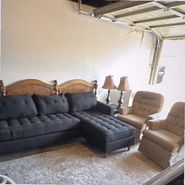 1 Black Sectional sofa, 2 never used comfy chairs, side table and 2 lamps