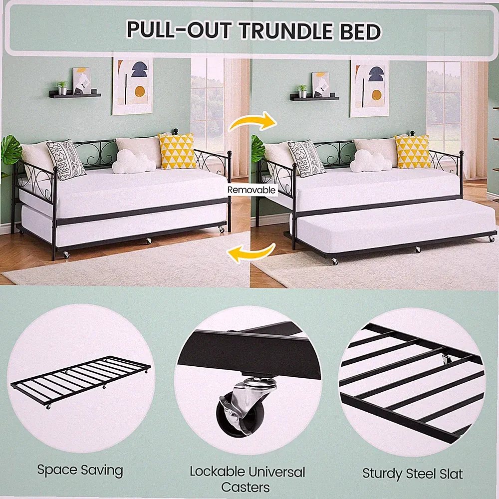 1 Iron Small Curved Flower Sofa Bed + lower bed Frame Sofa Bed Frame for Living