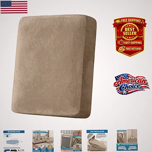 1-Piece Elastic Velvet Slipcover for Couch Seats - Soft Leather Brown Cover
