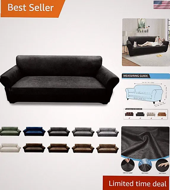 1-Piece Leather-Look Sofa Cover for 3-Seater - Elastic Fit & Pockets