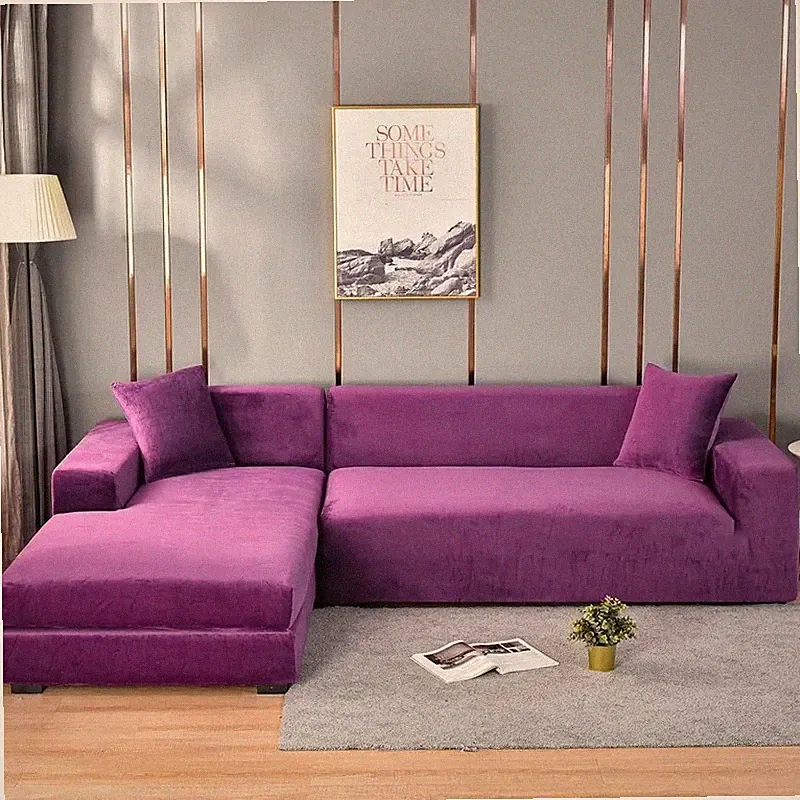 1 Piece Velvet Fabric Sofa Covers Elastic Sectional Couch Cover Armchair Case