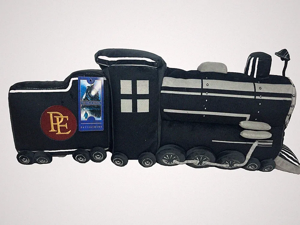 1 Pottery Barn Polar Express Black Train Engine Pillow Bed Couch Movie Fun NEW