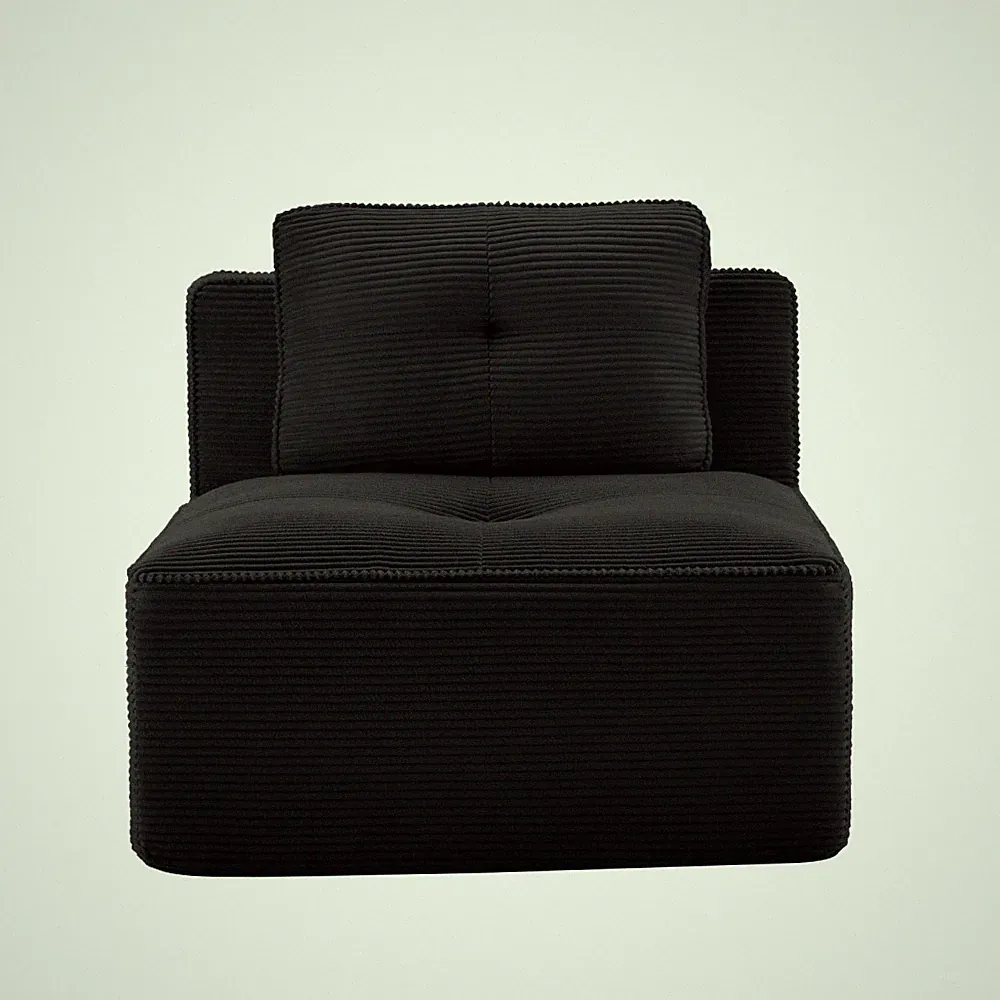 1 Seat Black Corduroy Armless Sofa with Pillow Modular Ergonomic Single Couch