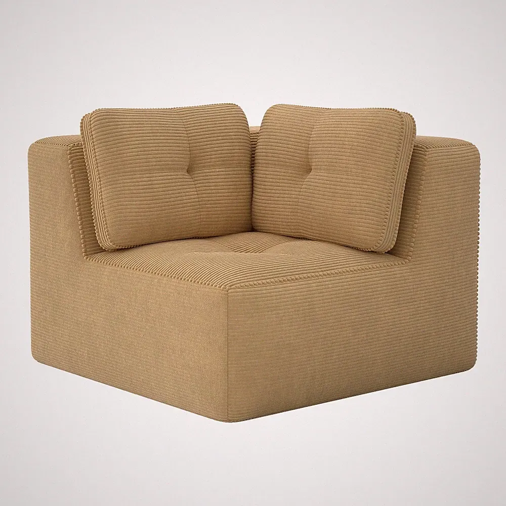 1 Seat Camel Corduroy Ottoman Modular Sofa No Assembly Ergonomic Curved Armrest