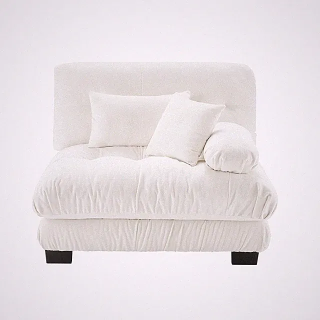 1 Seat White Chenille Sofa with 2 Pillows Solid Wood Frame Modular Design