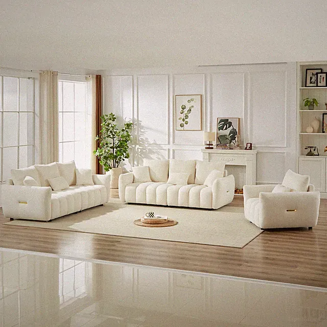 1 Seater + 3 Seater + 3 Seater, Combo Sofa Modern Living Room Sofa, Teddy Sofa