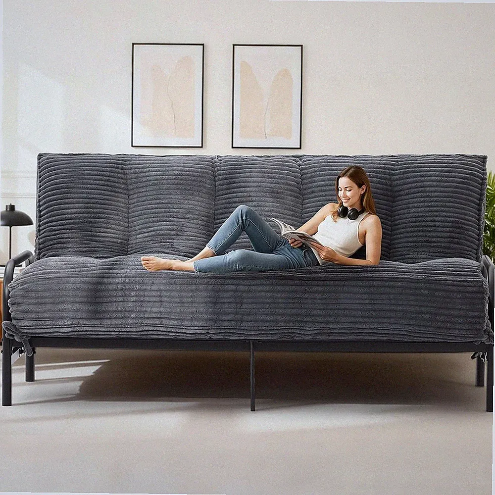 10" Futon Mattress Queen Size Futons Sofa Couch Bed with Straps Thick Corduroy