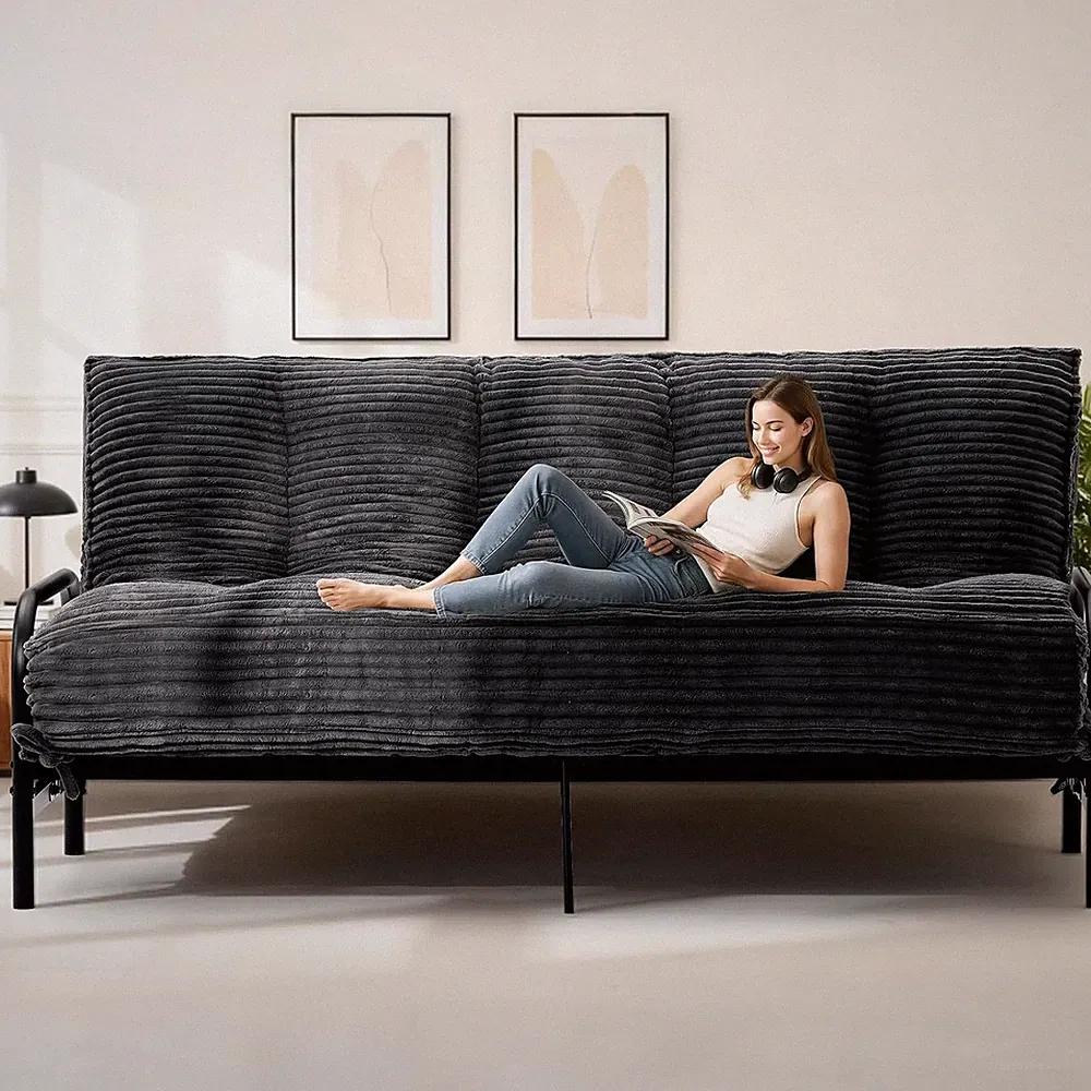 10" Futon Mattress Queen Size,Futons Sofa Couch Bed with Straps, Thick Corduroy