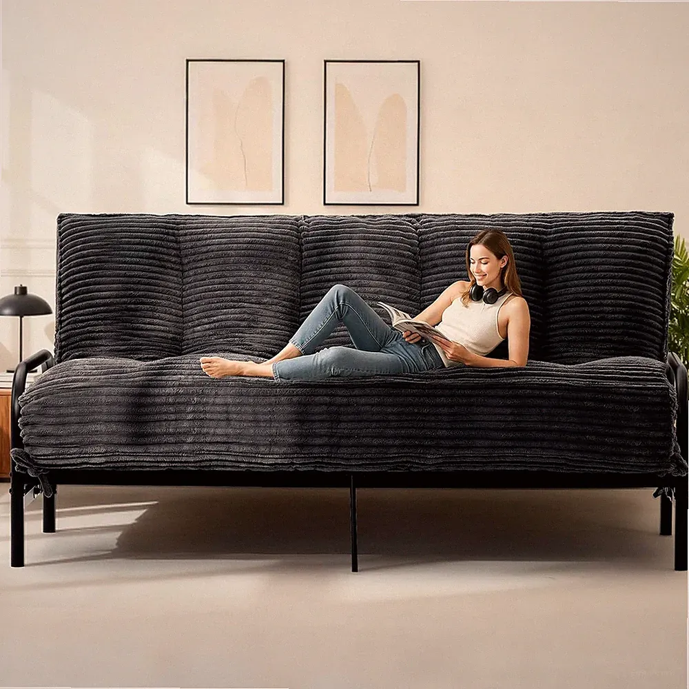 10" Futon Mattress Queen Size,Futons Sofa Couch Bed with Straps, Thick Corduroy