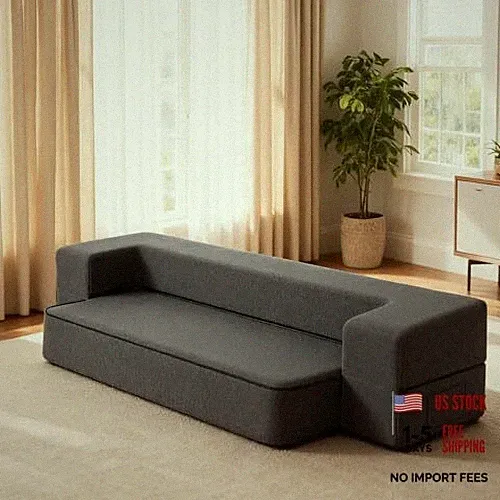 10 Inch Modern Folding Sofa Bed Couch Memory Foam Couch Futon Full Dark Grey