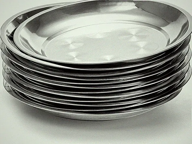 10 Pack 10" Stainless Steel Dinner Plates, round Metal Dish for Serving