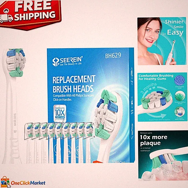 10-Pack Philips Sonicare Replacement Brush Heads - Effortless Plaque Removal