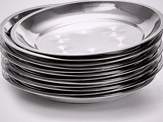 10 Pack Stainless Steel Dinner Plates, 10" round Kitchen Metal Dish Plat