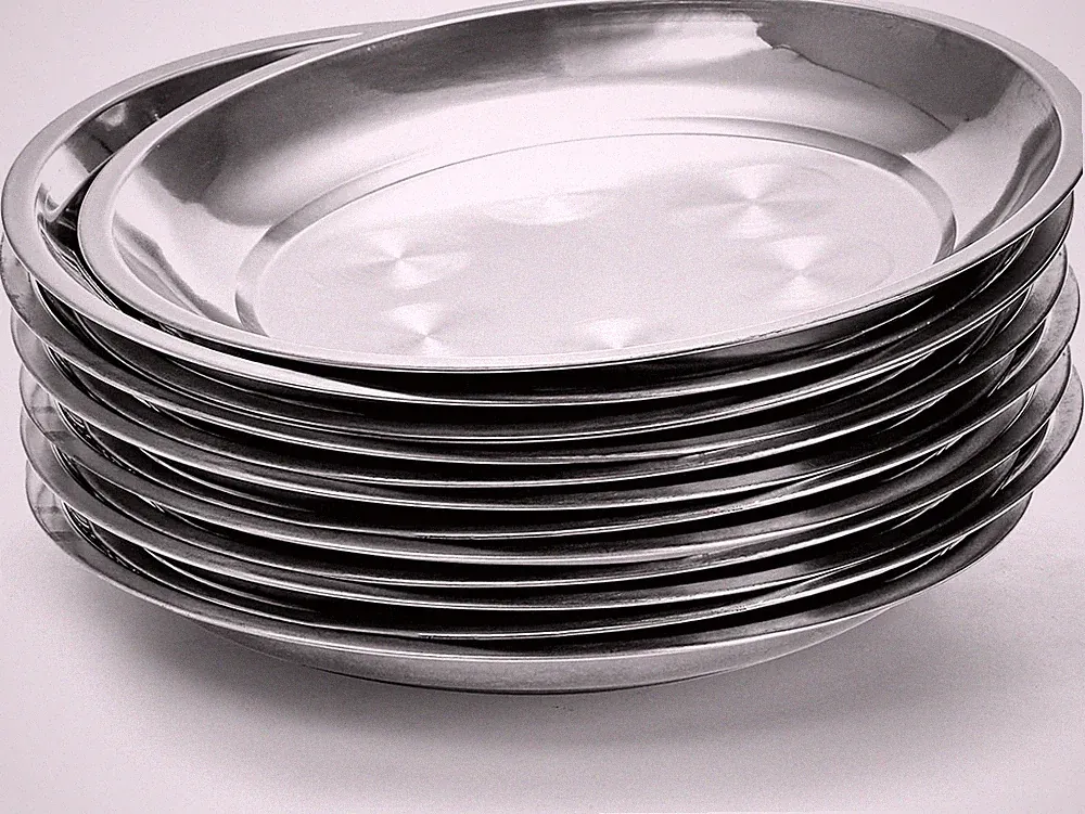 10 Pack Stainless Steel Dinner Plates, 10" round Kitchen Metal Dish Plates, Rust