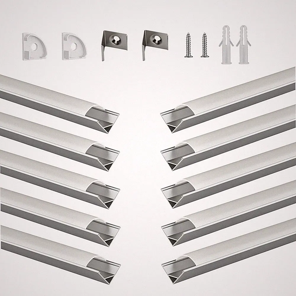 10 Pack V-Shape Silver LED Aluminum Channels with Milky Diffuser Cover, 1.64 ft
