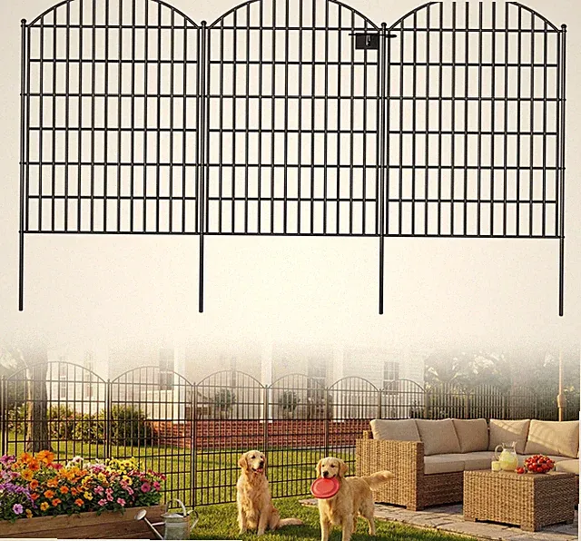 10 Panels Arched No Dig Decorative Garden Fence with Gate, 40In(H) X 25.0Ft(L) D