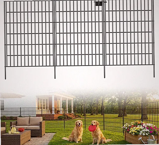 10 Panels No Dig Decorative Garden Fence with Gate, 40In(H) X 25Ft(L), Dog Fence