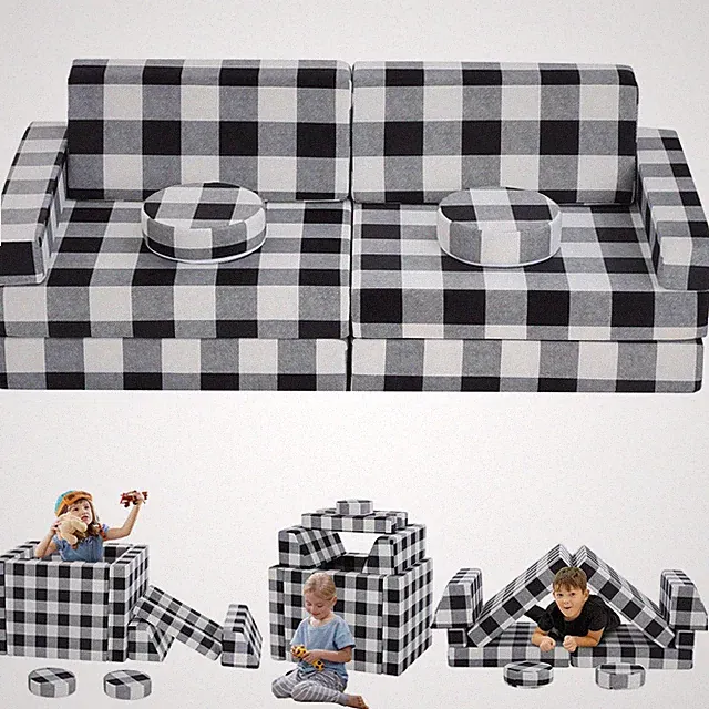 10 Pcs Black and White Kids Couch,Buffalo Check Toddler Sofa,Foam Modular Kid...