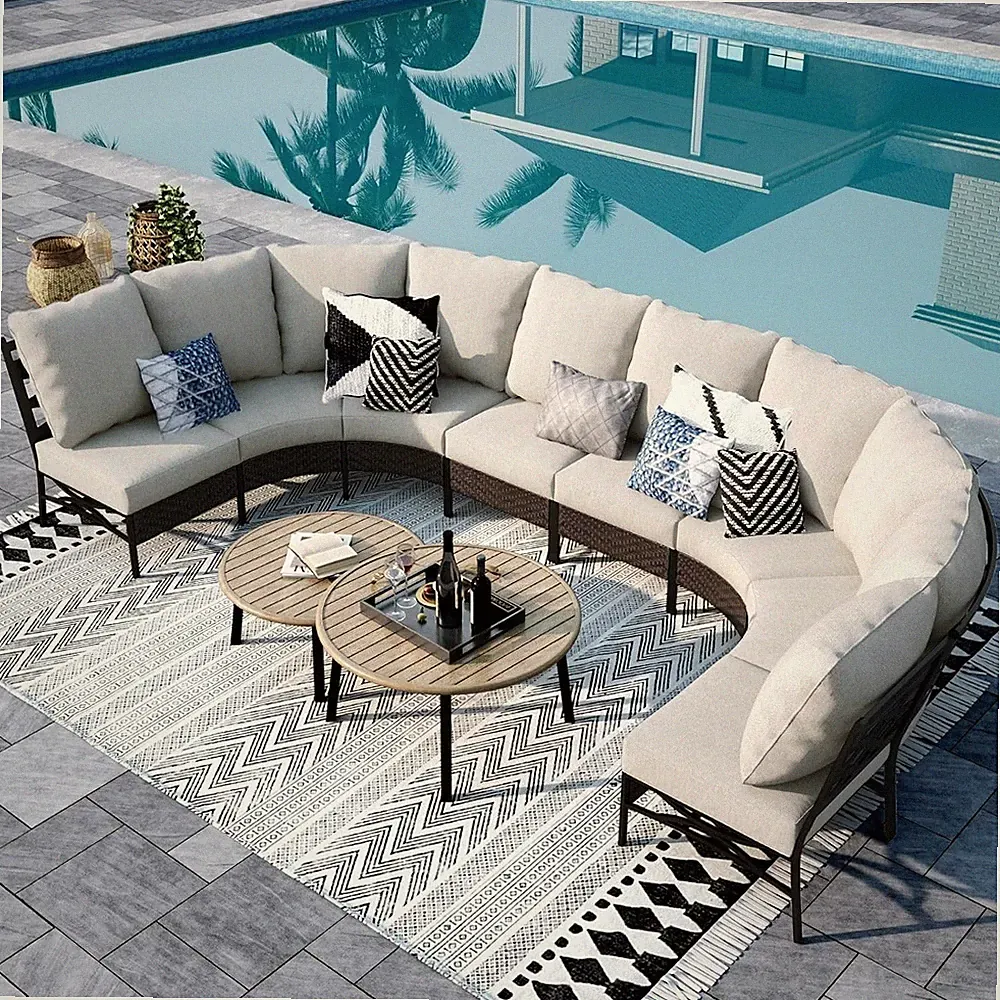 10 Pcs Curved Patio Furniture Set Outdoor Sectional Rattan Sofa Conversation Set