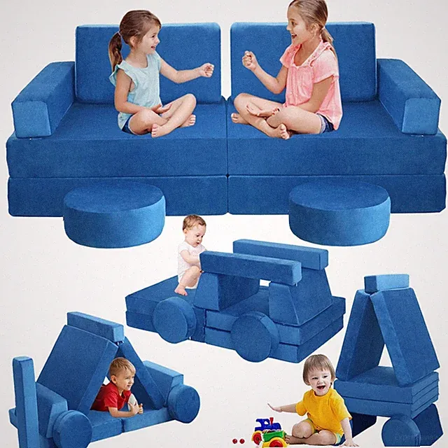 10 Pcs Kids Couch Sofa Fold Out Couch Play Set Modular Foam Play Couch Blue