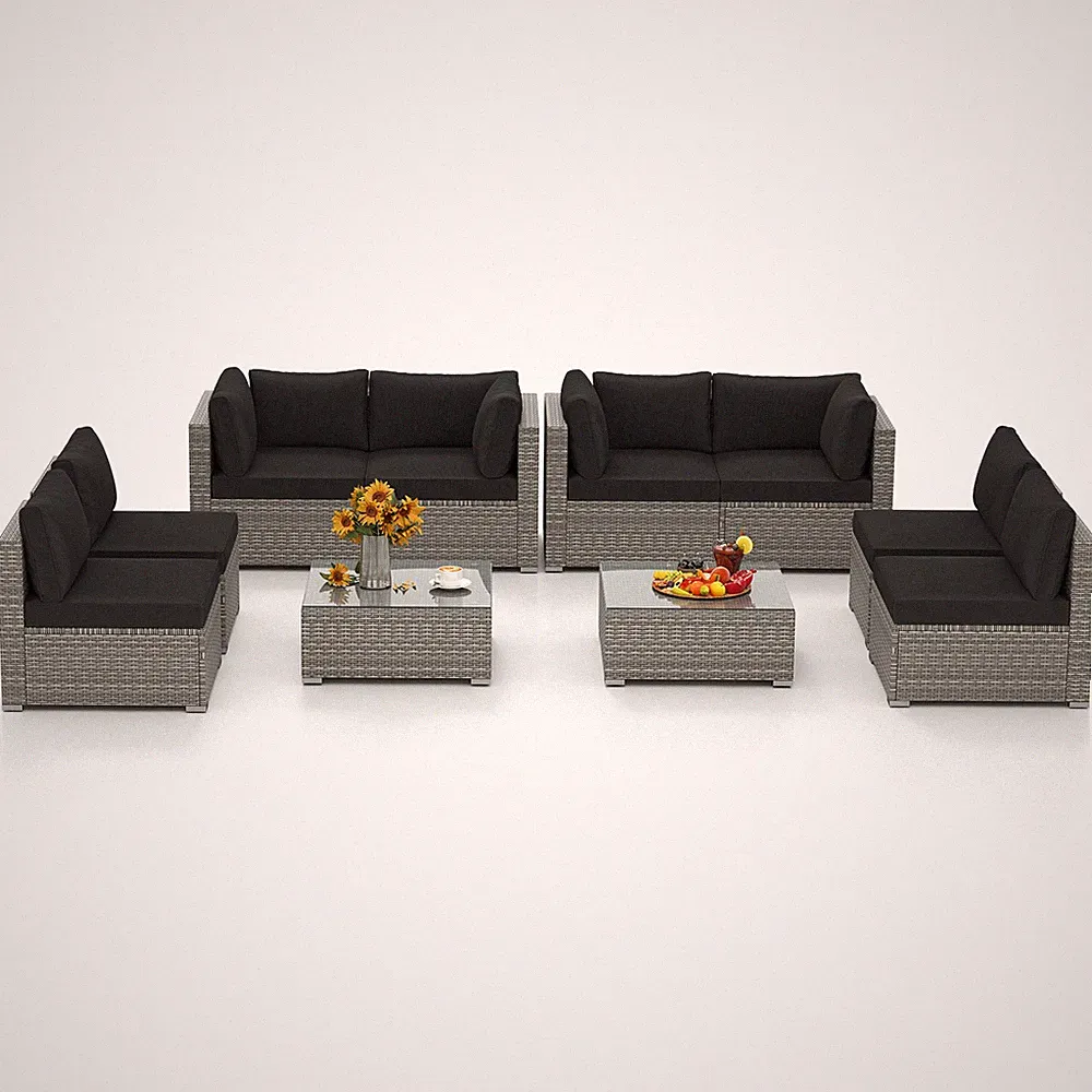 10-Piece Outdoor Patio Sectional Sofa Couch,PE Rattan Conversation Set Black