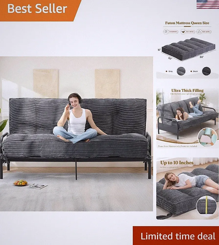 10" Queen Futon Mattress - Soft & Supportive Folding Sofa Bed for Every Space