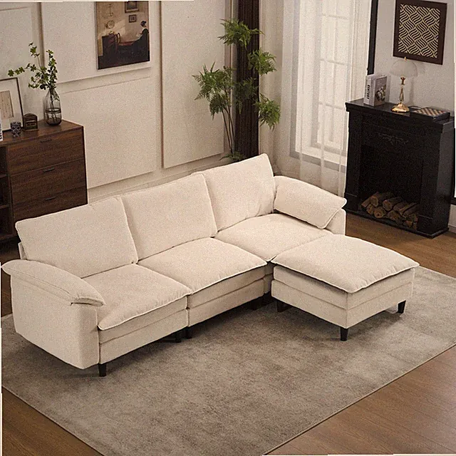 100.39" Black & White Two-Tone L Shaped Cloud Sofa,Modular Sectional w/Ottoman,3