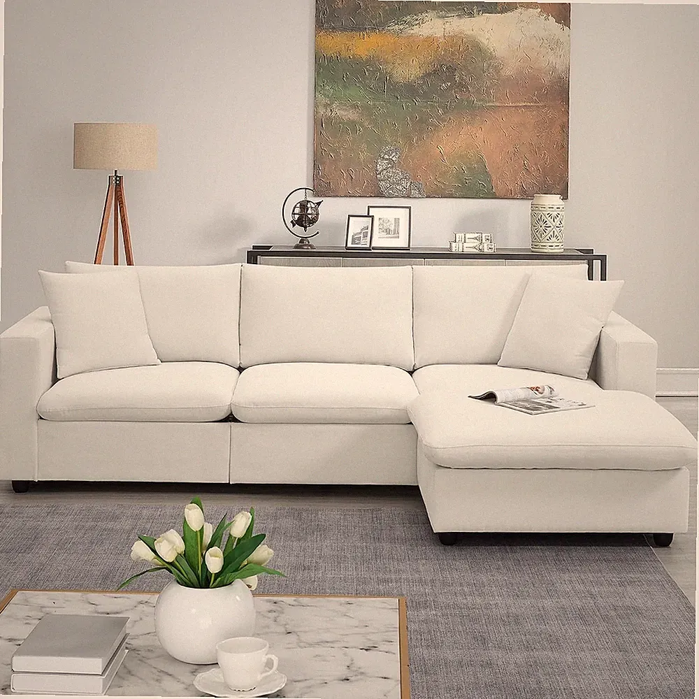 100.4" Modern Sectional Sofa with Ottoman for Living Room L-Shape Sofa Set, Upho