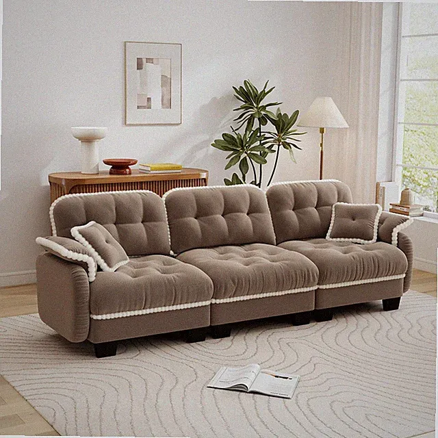100.7 Brown Chenille Sofa Couch Deep for Seat Upholstered 3 for Seater Solid Woo