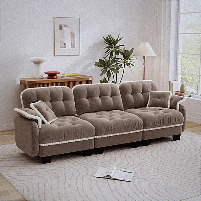 100.7 Brown Chenille Sofa Couch Deep for Seat Upholstered 3 for Seater Solid Woo