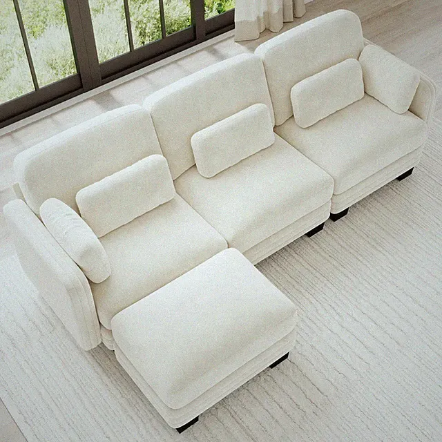 100'' Chenille L Shape Modular Sectional Sofa 3 Seat Couch with Ottoman Modern