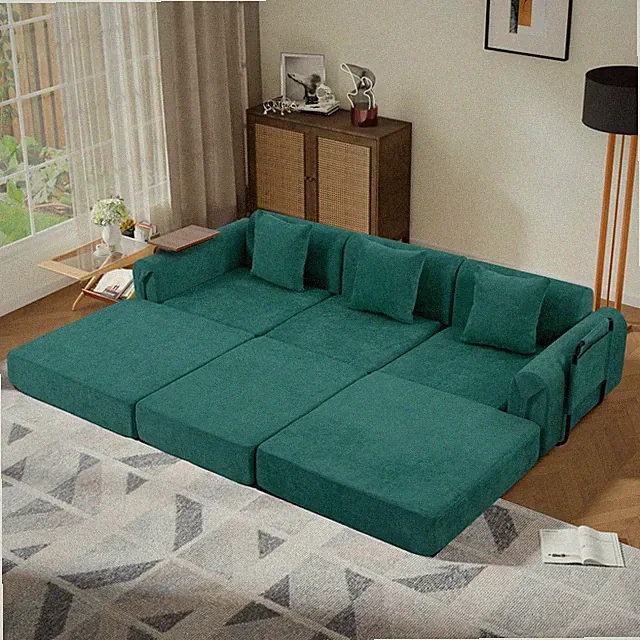 100" Convertible Sofa Bed, 5-in-1 Modular Sectional Cloud Couch with Fixed-Sh...