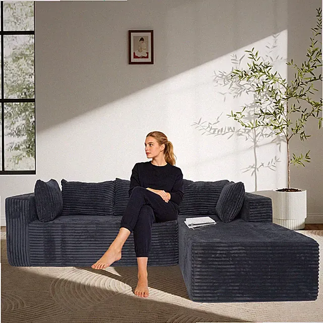 100" Corduroy Modular Sectional Sofa,3-Seat L-Shaped Couch with Deep Seat,Choose