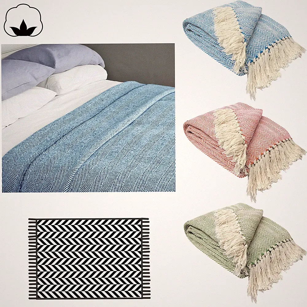 100% Cotton Herringbone Extra Large Sofa Bed Throw Rug Blanket 160 x 210 + 10 cm